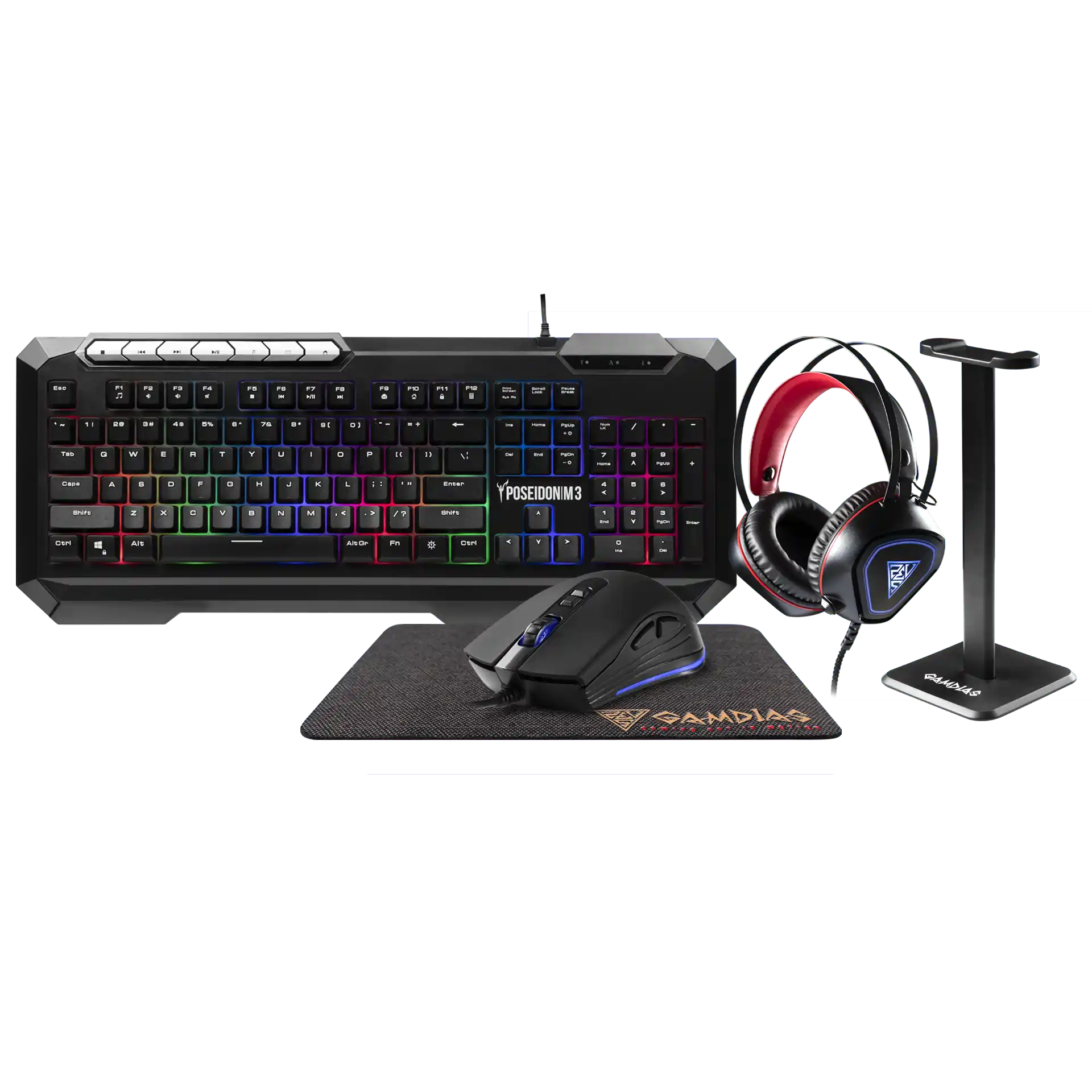 Tastatura + miš + podloga + slušalice + stalak Gamdias Poseidon M3 Combo