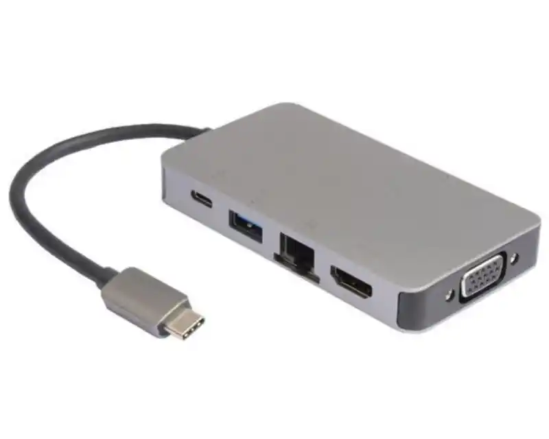 Adapter konverter USB Tip C 3.1 - HDMI/VGA/2xUSB 3.0/RJ45/Tip C E-green