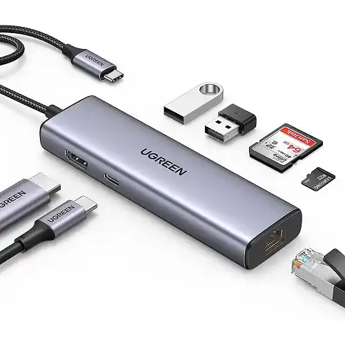Adapter konverter Tip C 7/1 USB 3.0x2/Ethernet RJ45 /HDMI 4K 30HZ/PD 100W/SD/TF