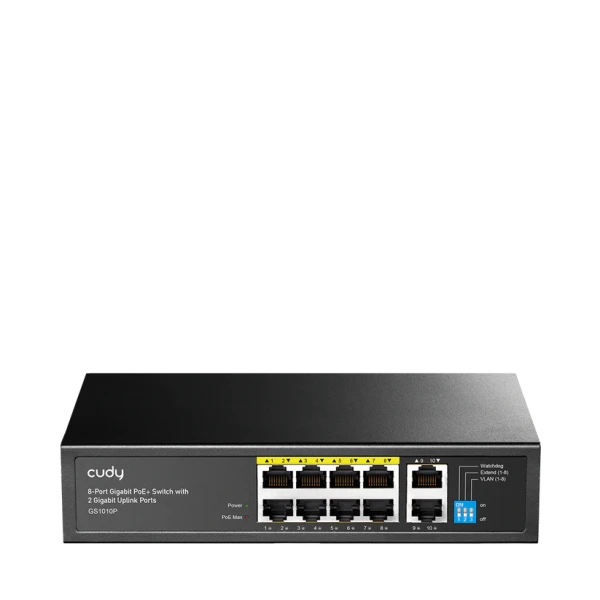 Svič 10/100/1000 10-port Cudy GS1010P/ 8 PoE+ sa 2 Gigabit Uplink porta 120W