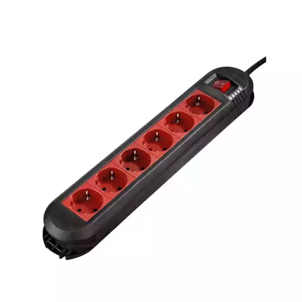 Produžni kabl Surge Hama 6 utičnica, 1.5m, crno/crven
