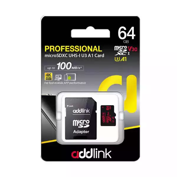 Micro SD Card 64GB ADDLink V30 U3 A1 + adapter UHS1