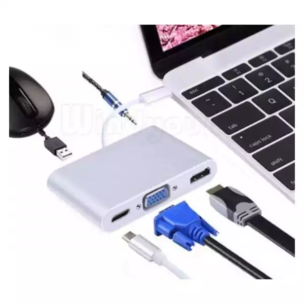 Adapter-konverter TIP C na HDMI+VGA+TIP C+USB 3.0+Audio