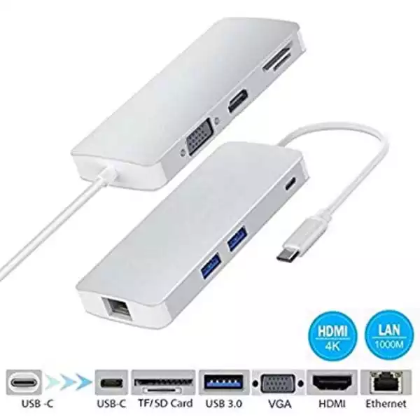 Adapter-konverter USB Tip C 3.1 na VGA/HDMI/2xUSB 3.0/SD/Type C/LAN Linkom