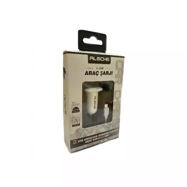 Auto punjač Alsche 2.4A Beli sa iPhone 6 kablom