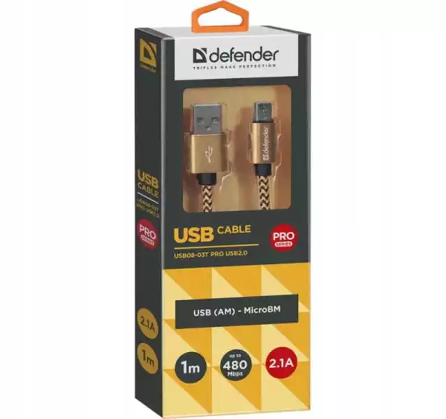 USB micro kabl Defender USB08-03T USB 20.0 Gold 1m 2.1A