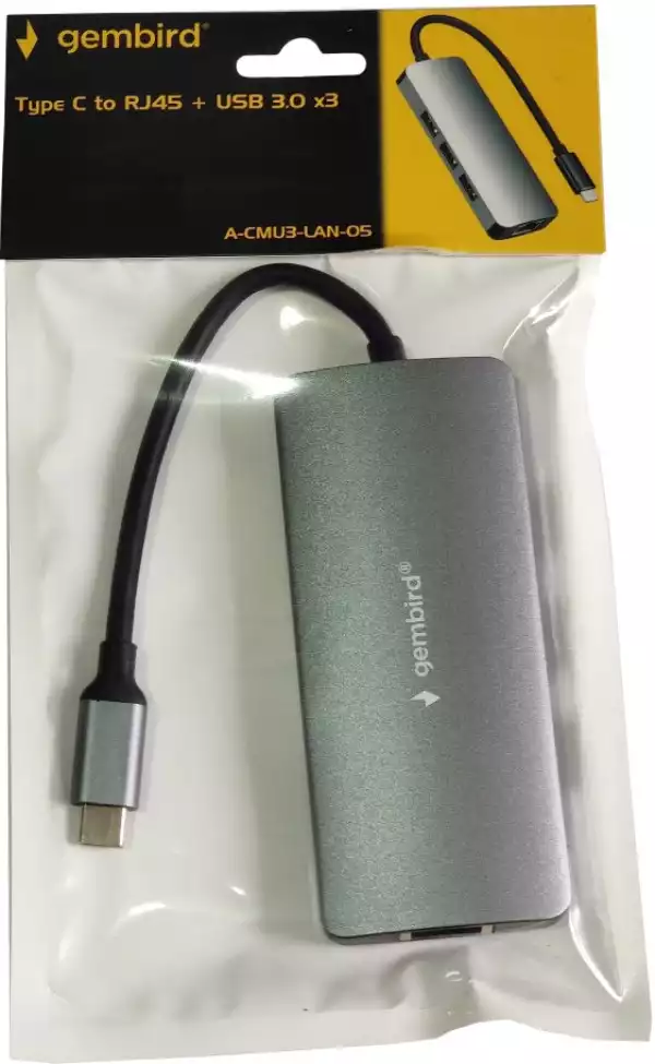 Adapter-konverter USB Tip C 3.1 na RJ45 10/100/1000 + 3 x USB 3.0 Aluminijum Gembird