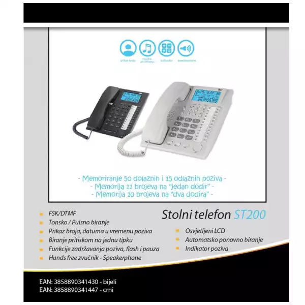 Stoni telefon MeanIt ST200 Crni