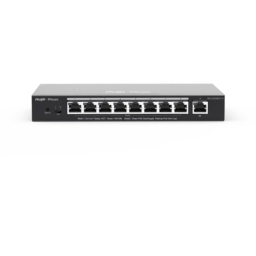 Svič 10/100/1000 9 port Base-T/ 8 x PoE+ ports Reyee RG-ES209GC-P